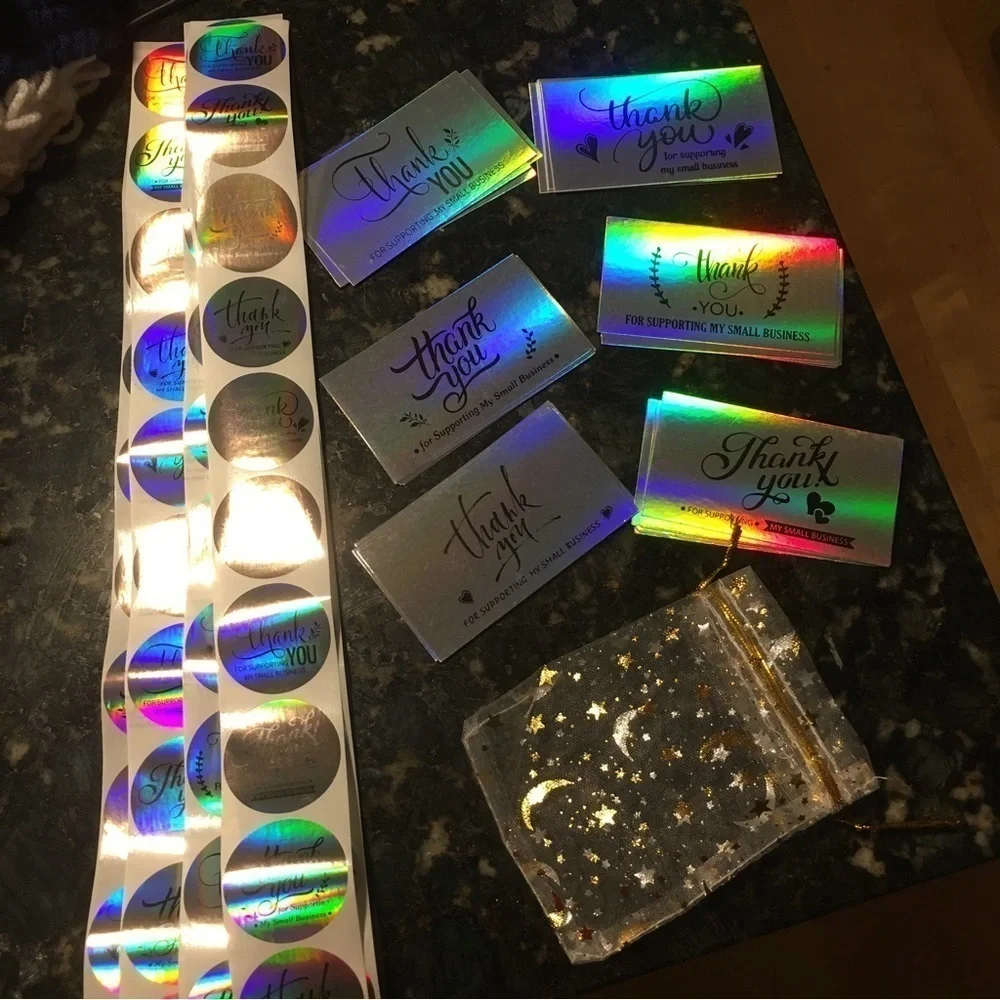 Reseller Starter Set - Silver Holographic Thank You Cards (30), Stickers (60)